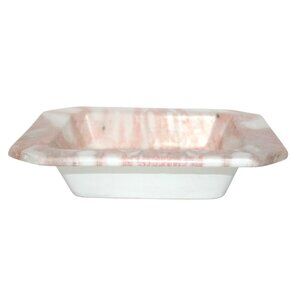 Square Pink & White Marble-Glazed Ceramic Bowl 8x8 Made In Italy Signed Numbered
